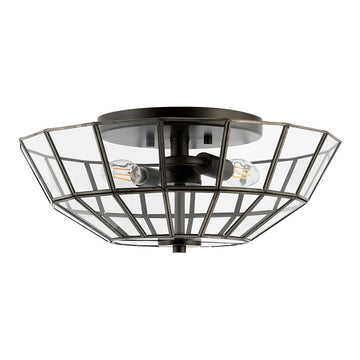 Theo 15.5" Farmhouse Rustic Iron/Glass LED Semi Flush Mount - JONATHAN Y